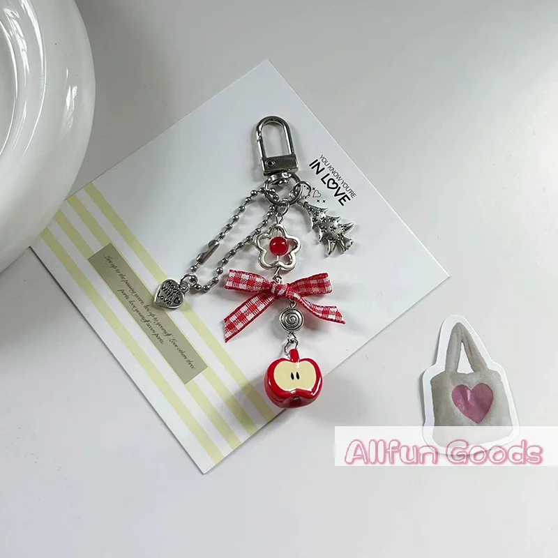 [TG835]Original  Christmas Tree Love Bow Beaded Keychain Pendant Niche Cute Student Pendant