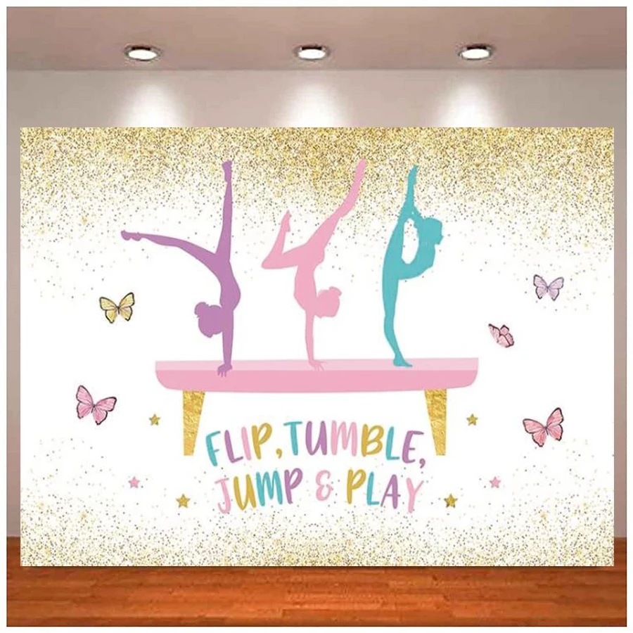 

Photography Backdrop Artistic Gymnastics Fall Jump Play Gymnast Girls Birthday Party Decor Photo Studio Background Banner Poster