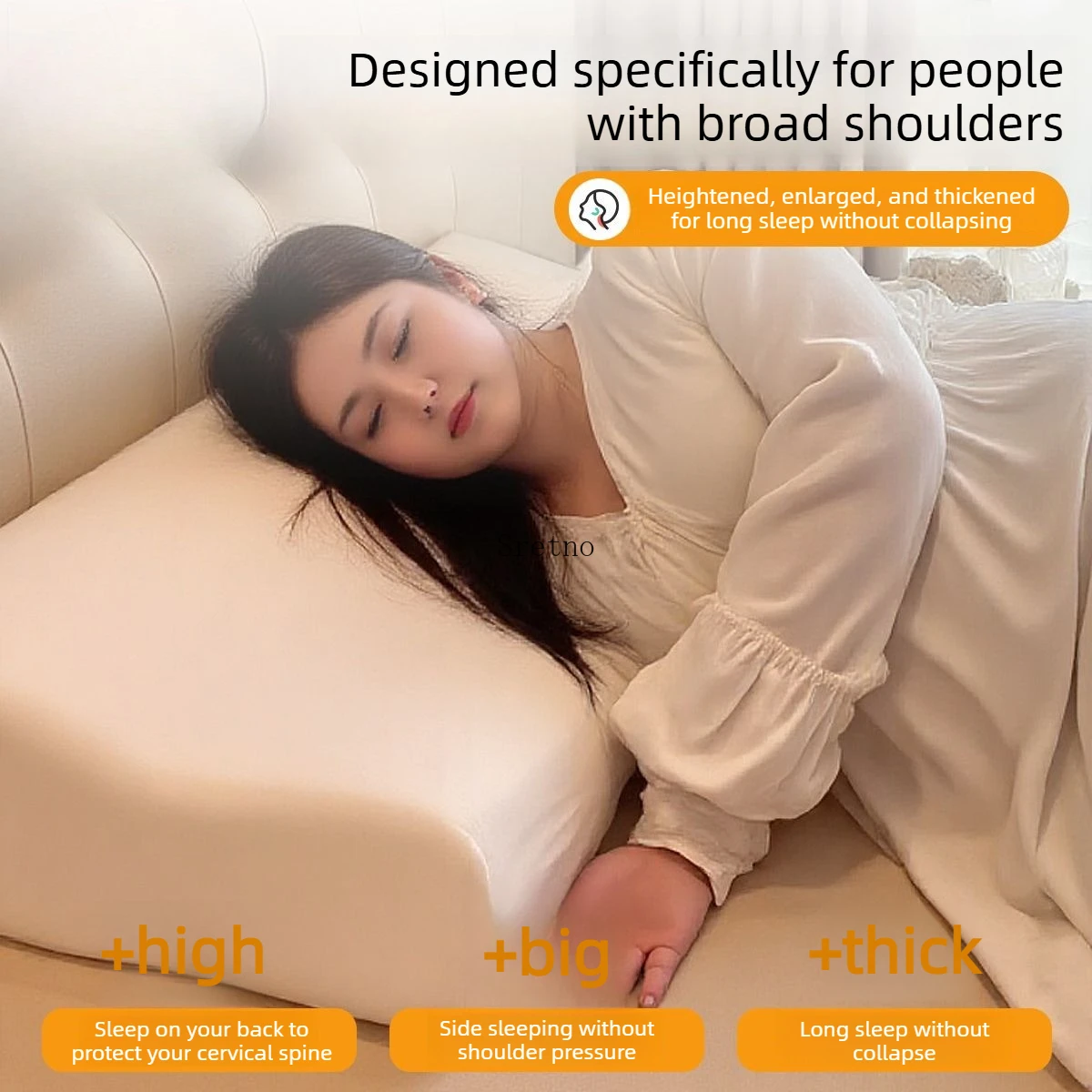 SRETNO High 19cm Memory Foam Bed Pillow, High Rebound Orthopedic Support for Neck Spine, Anti-Collapse Comfort Sleep for Adult