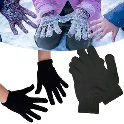 Pure Black Men And Women's Cold And Warm Knitted Five Finger Antifreeze Finger Plain Gloves Full Hands R4E5