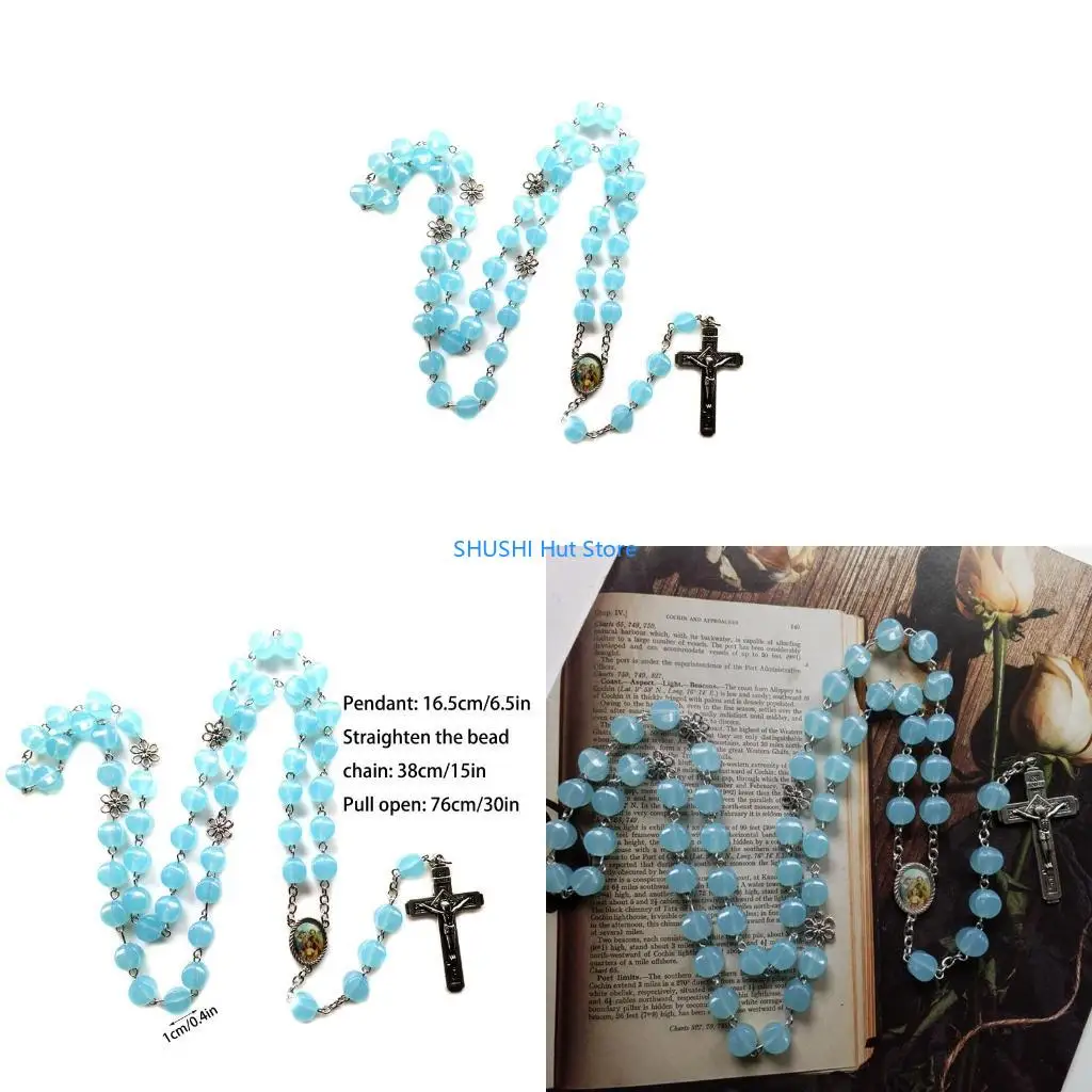 10 -миллиметровые бусины с розариями светящиеся колье с Иисусом Распятие для крестообразных ожерелий подвески светятся в темных