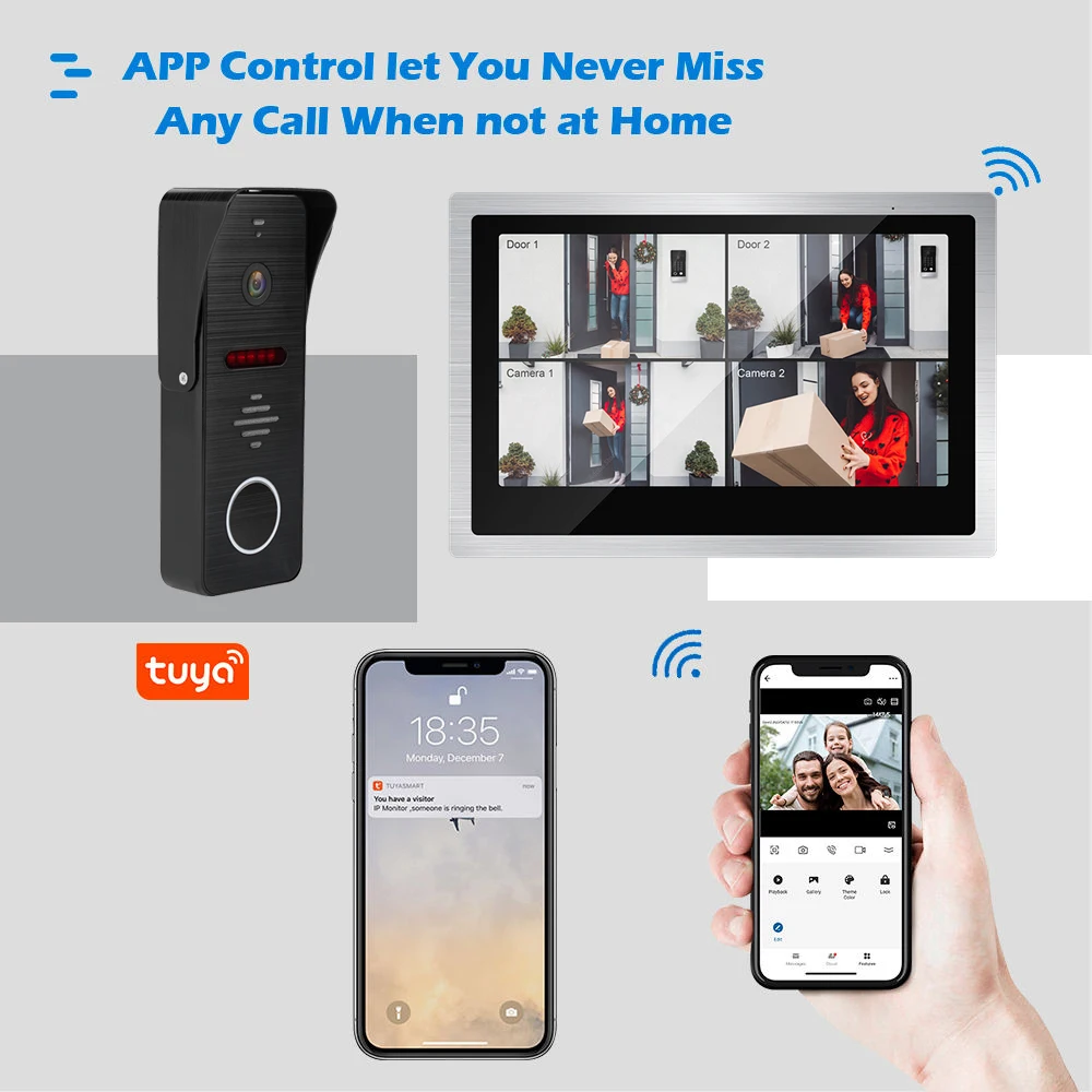 DVR 10 inch Video  Intercoms Tuya 1080P Doorbell  Apartment Access Control System WiFi Video Intercom System Home Quarter screen