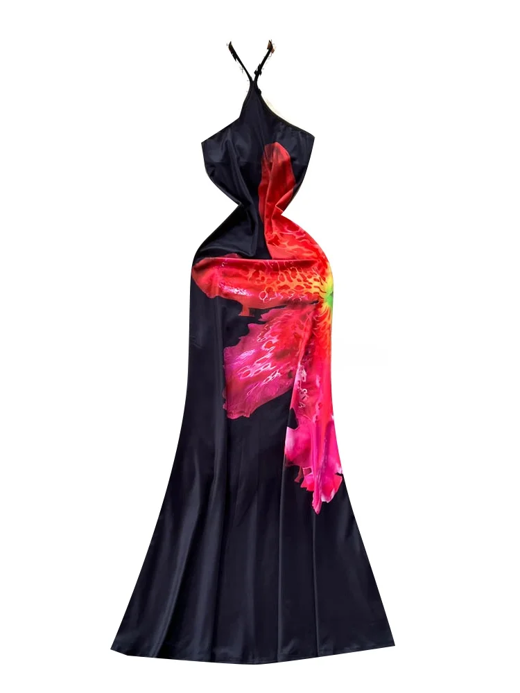 กระโปรงทรงเอเอวสูงพิมพ์ลายแฟชั่นฤดูร้อนสำหรับผู้หญิงสไตล์เกาหลี สายเดี่ยวเซ็กซี่ เหมาะสำหรับเดินทาง