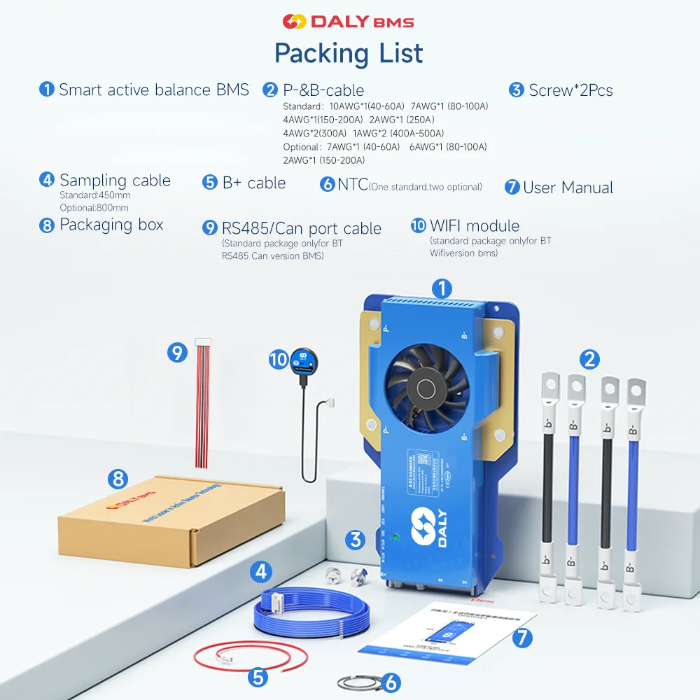 DALY Smart BMS Active Balance BMS Lifepo4 3S 4S 12V 8S 24V 16S 48V 100A 150A 250A 3.2V Li-ion 3.7V LTO Akumulator RS485 CANBUS WiFi — zdjęcie produktu 5