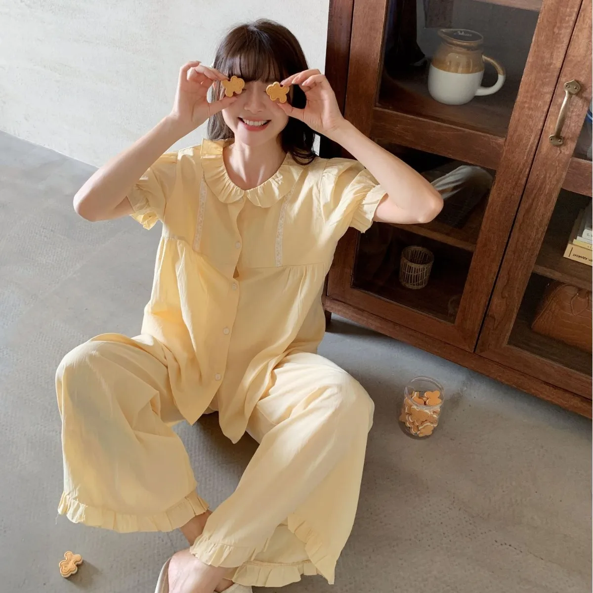

26 Summer Pajamas Female Sweet and Cute Lace Thin Breathable Long-sleeved Loungewear Set