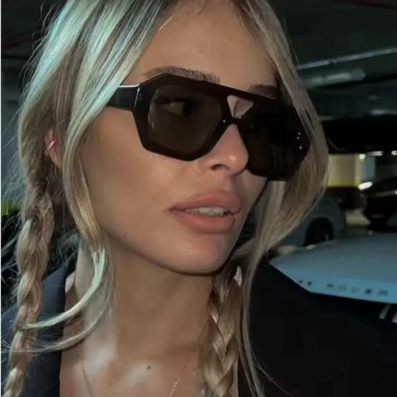 الرجعية مزدوجة الجسور النظارات الشمسية النساء الرجال بسيطة الكلاسيكية ظلال في الهواء الطلق القيادة نظارات شمسية سيدة رجل UV400 نظارات واقية #1