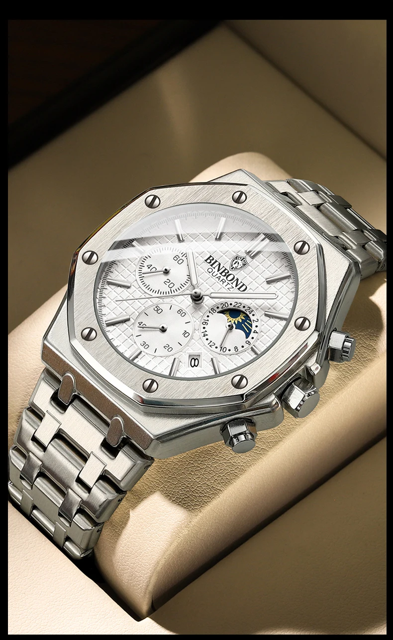 BINBOND Qualität Männer Uhr Luxus Hohe Mann Quarz Armbanduhr Wasserdicht Leucht Datum Edelstahl herren Uhren Casual Uhr – Detail 11