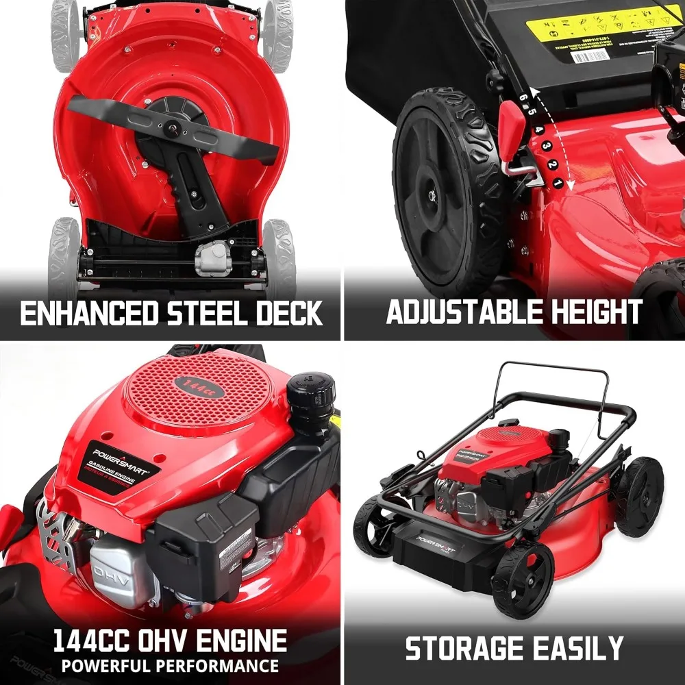 パワースマート 21インチ 144cc ガソリン式芝刈り機 & 16インチ 25.4cc ストリングトリマー/エッジャー（10インチ草刈り機付き）