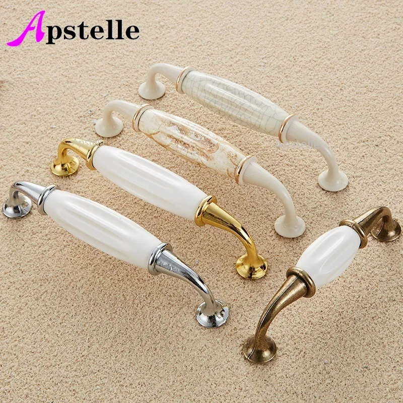 Apstelle Bronze Ivory White Wardrobe Dresser Handles Zinc Ceramic Retro Diamond Kitchen Cupboard Hardware Cabinet Drawer Pulls