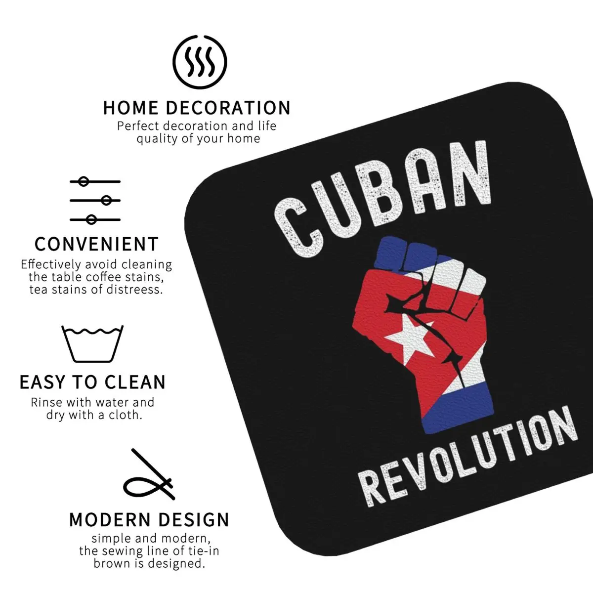 Cuban Revolution Cuba Flag Design Vintage Coasters Kitchen Placemats Insulation Cup Coffee Mats For Decor Pads Set of 4
