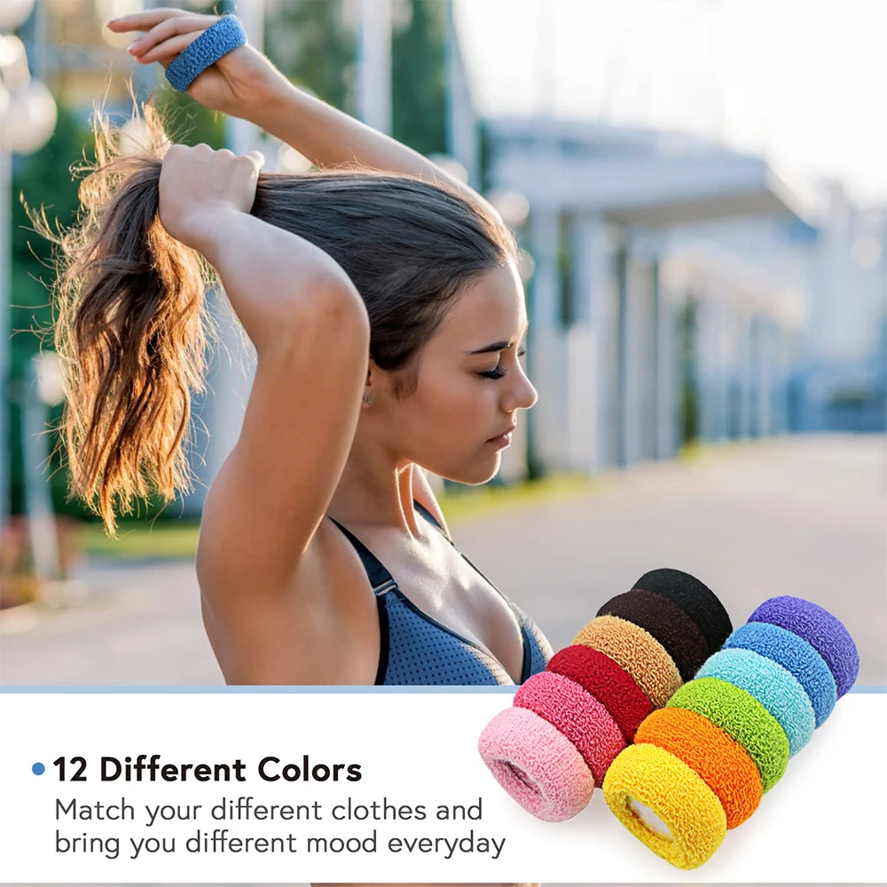 12pcs Large Stretch Thick Hair Ties Seamless Terry Cloth Hair Elastics Ponytail Holder Knit Hair Rope Hair Accessories for Women