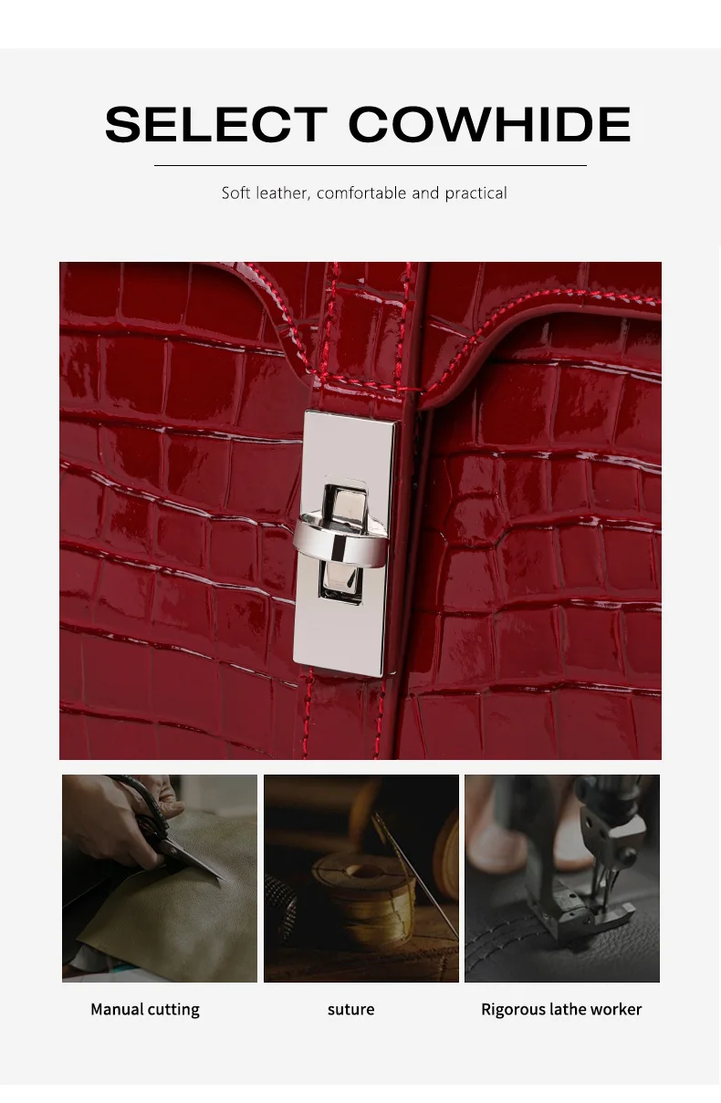 Aidrani Damen Echtleder-Umhängetasche mit Klappdeckel - Crossbody- und Schulterstil, Krokodilmuster-Kissen-Tasche – Detail 7