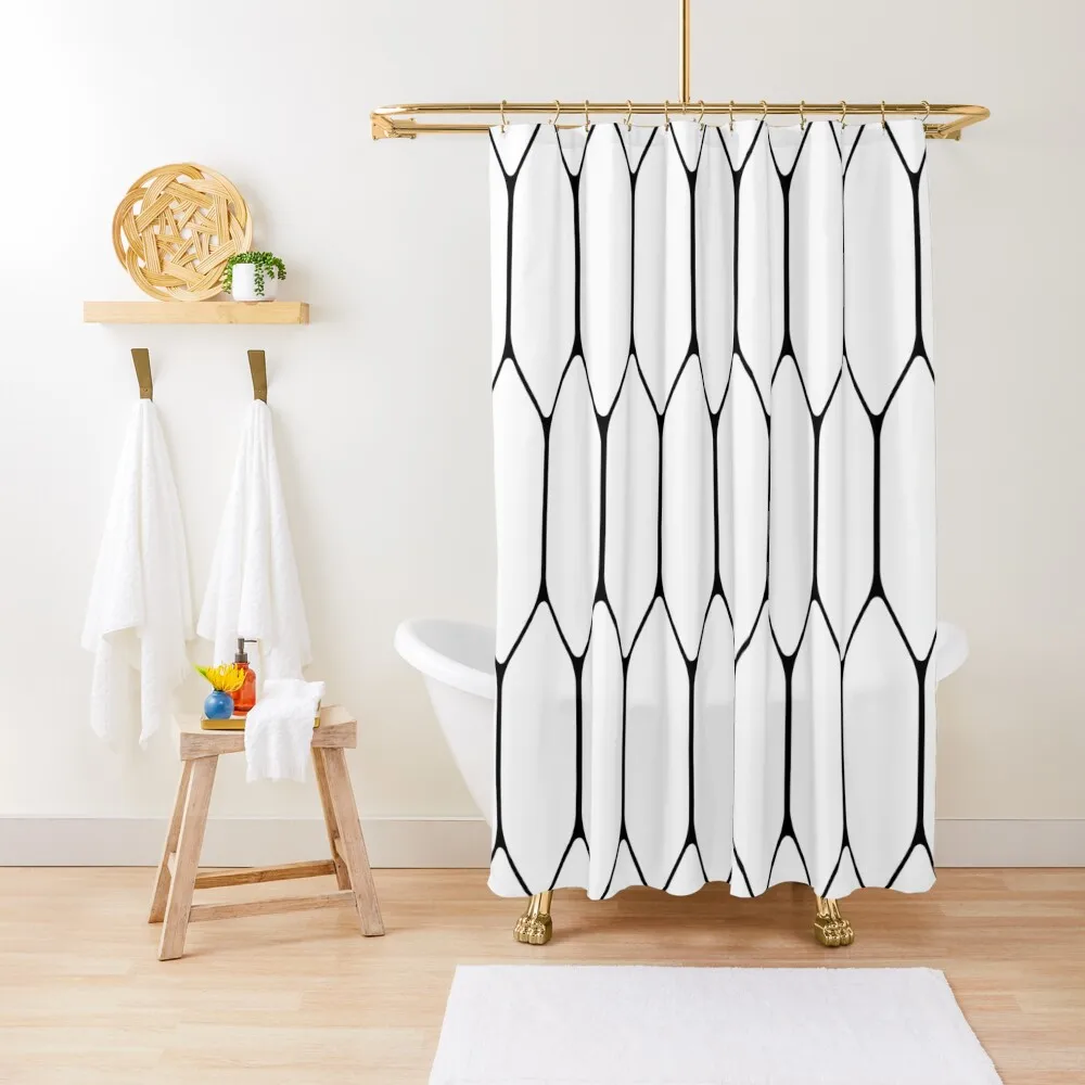 

Long Honeycomb Minimalist Geometric Pattern in Black and White Shower Curtain Bathroom Fabric Waterproof Fabric Bathroom Curtain