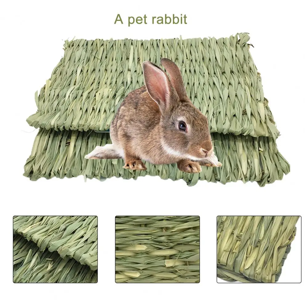 Cozy Rabbit Mat Resting Place Square Shape Grass Woven Small Animal Sleeping Pad  Hamster Mat Rich Fiber