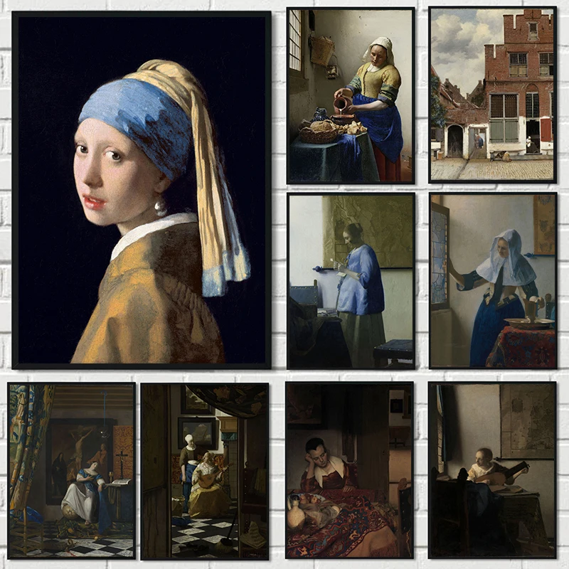 Famous Artist Johannes Vermeer Girl with a Pearl Earring Poster Canvas Painting The Milkmaid Wall Art For Living Room Home Decor