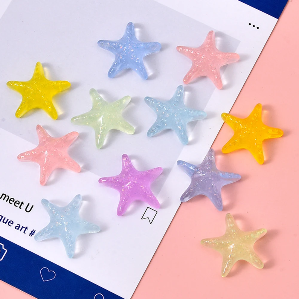 10PCS 20x21mm Starfish Series Miniature Flat Back Resin Cabochons For Hairpin Scrapbooking DIY Home Decor Craft Accessories