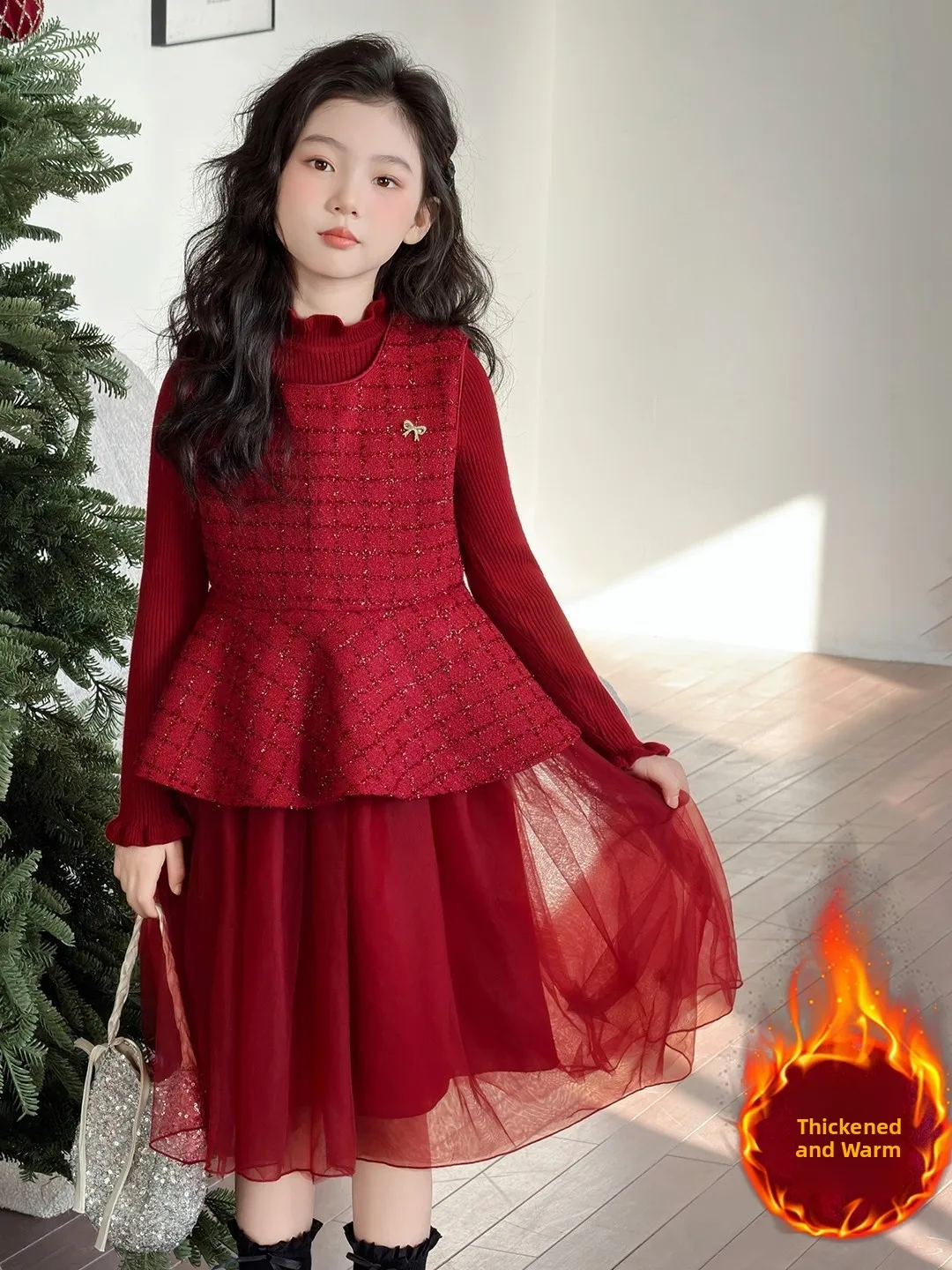 

Модный зимний наряд для девочек Dr Thi, базовый слой, комплект из двух предметов, красивая юбка, традиционная китайская новогодняя одежда