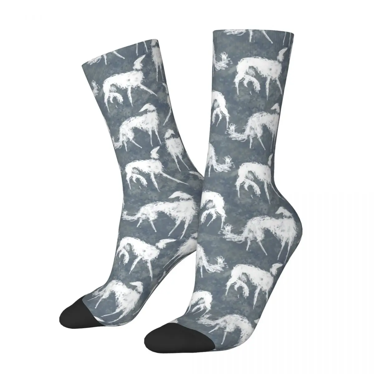 Crazy Design White Borsois Sports Socks Greyhound Whippet Sighthound Dog Polyester Middle Tube Socks for Unisex Non-slip