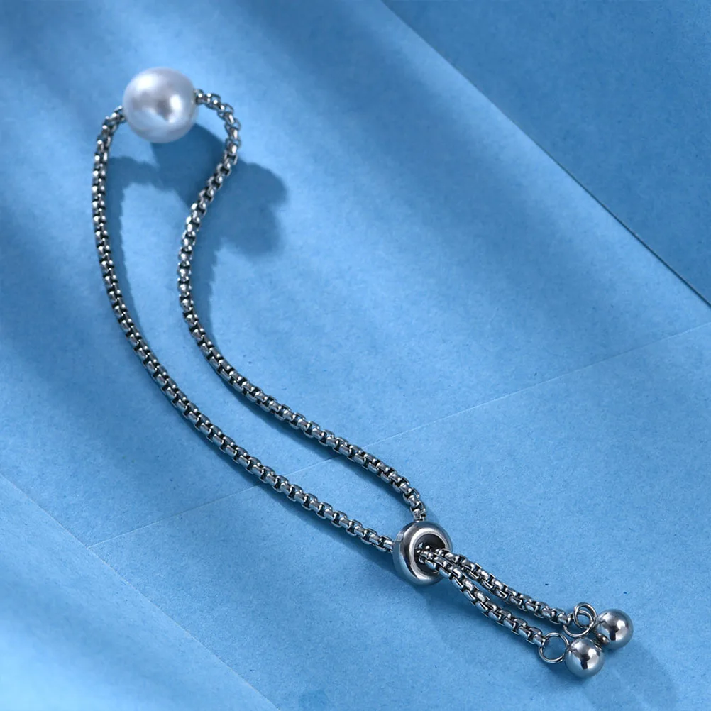 

Fashion Women Pearl Bracelet Adjustable Steel Color Hand Chain Jewelry Elegant Woven Hand Decor For Birthday Anniversary