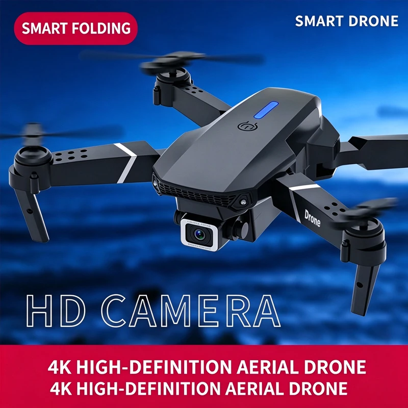 E88 Rc Drone Professional 2.4Ghz Mini Foldable Plastic Quadcopter Real-time Transmission AI Smart Features LED