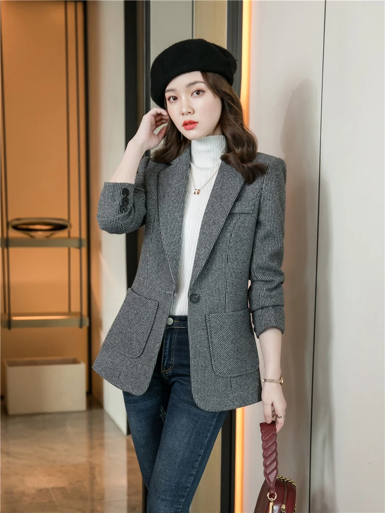 Women's Plaid Workwear Coat Classic Designer Blazer Slim Fitting Sigle Button Tops Chic Thick Suit Autumn And Winter 2023