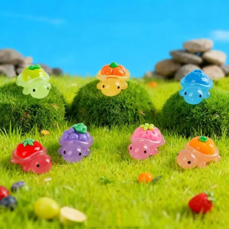 Glow In Dark Fruit Pattern Turtle Figurines 10/20Pcs Cute Cartoon Resin Mini Ornaments for DIY Craft Party Favors
