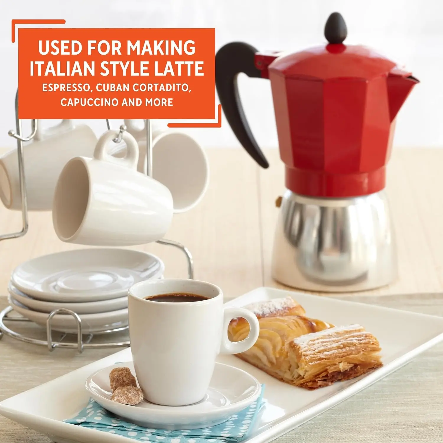 USA B120-42T Cafetière en aluminium pour cuisinière, machine à expresso, 3 tasses, rouge