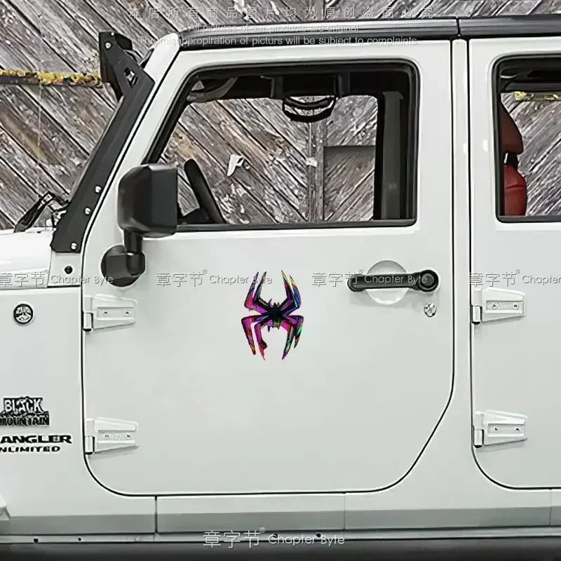 Marvel homem-aranha reflexivo adesivo de carro logotipo através do universo multiverso de alta aparência plana veículo elétrico adesivo flor