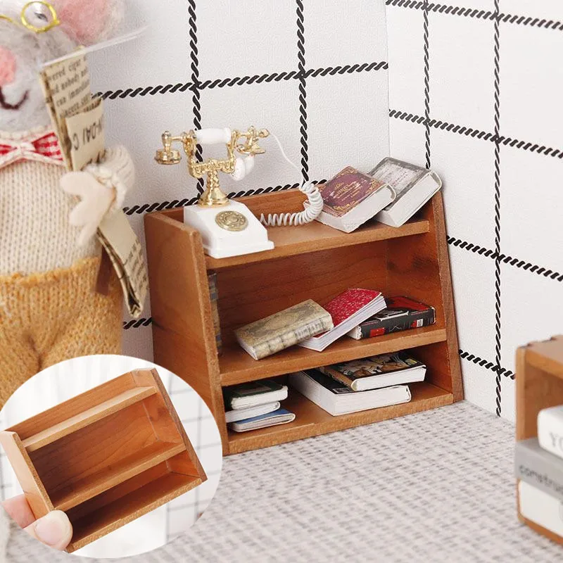 

[JN] 1Pcs 1:12 Dollhouse Mini Cherry Wood Display Shelf Cabinet Miniature Storage Rack Furniture Model Toys Decor