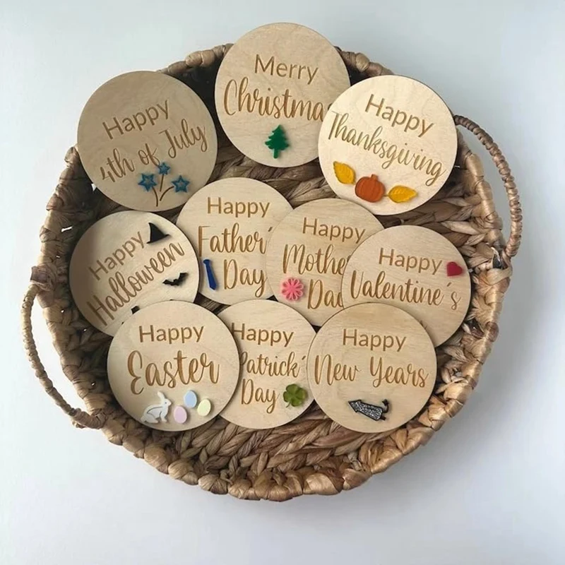 10 Pcs Baby Holiday Milestone Cards Decoration Set Rustic Wooden Baby Months Signs Ornaments Newborn Photography Prop Durable B