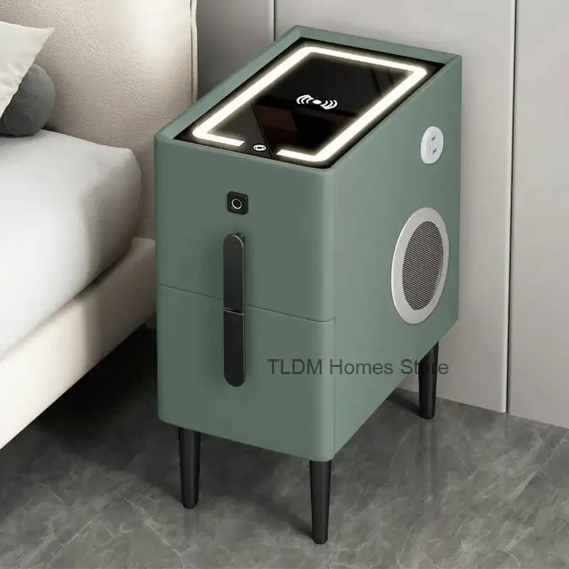 Fingerprint Pretty Wood Modern Nightstands Bedroom Minimalist Aesthetic Smart Storage Nachttisch Small Furniture Bedside Table