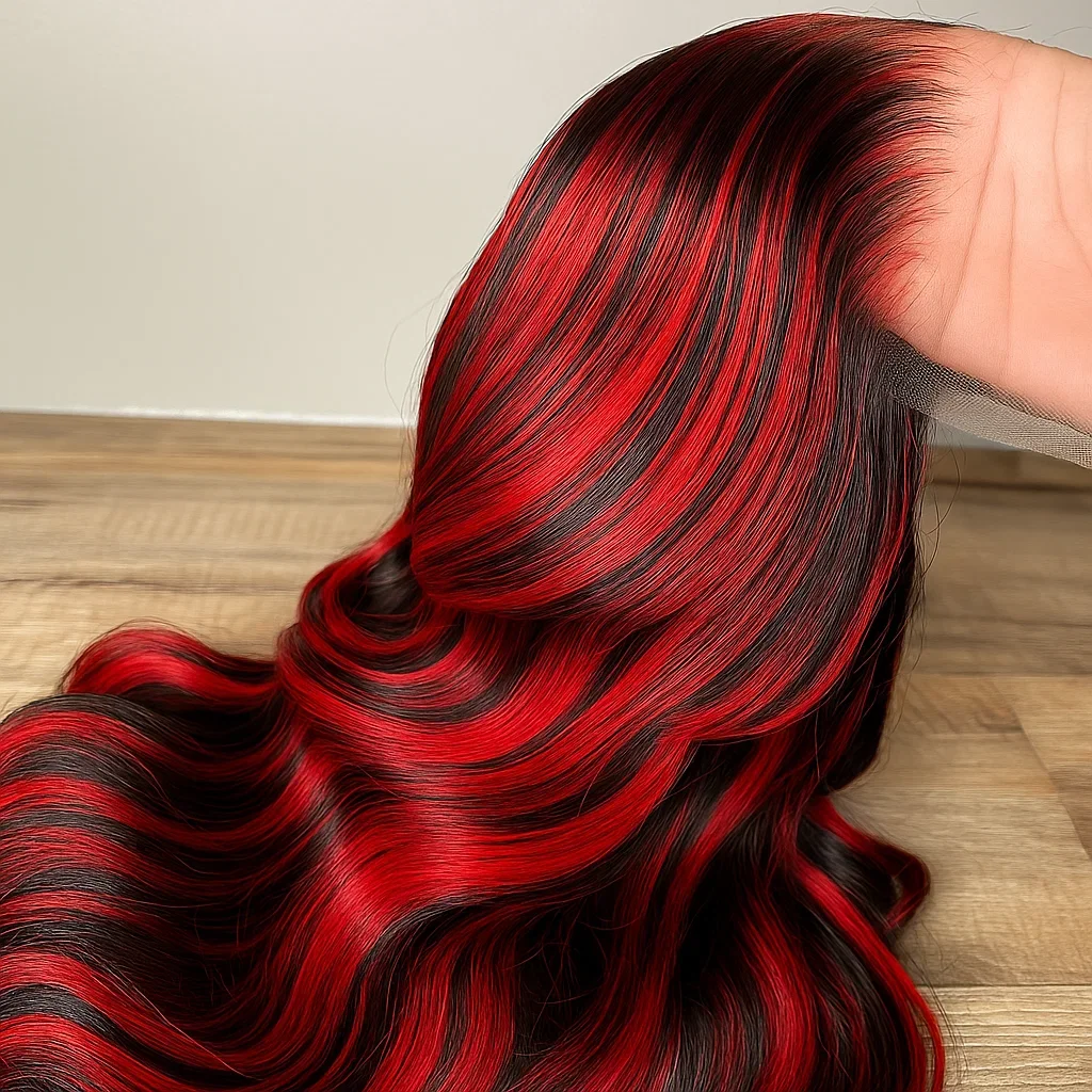 簡単インストール 1B/27/レッド 30 インチ事前摘み取られた人毛ウィッグ 5x5 レース閉鎖グルーレス実体波 200 密度初心者に優しい