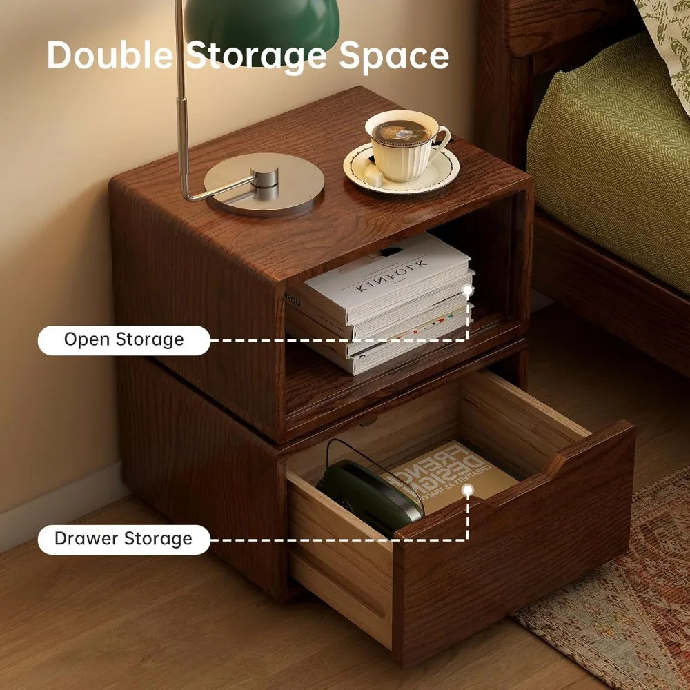 360 ° منضدة من خشب البلوط الصلب قابلة للدوران، منضدة حديثة لمنتصف القرن مع درج، طاولة جانبية دوارة صغيرة للمساحات الصغيرة #3