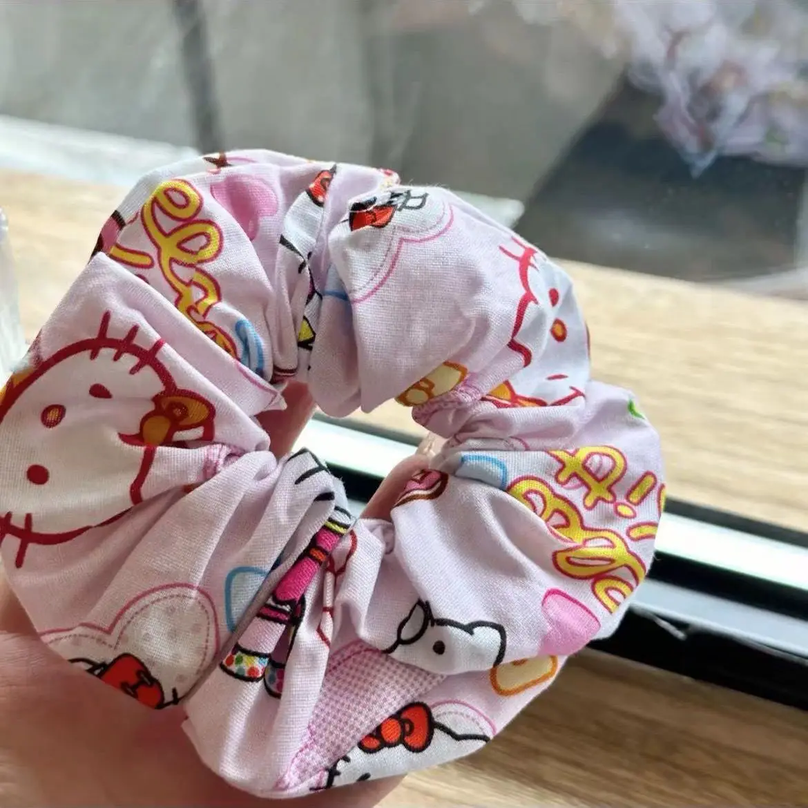 Hello Kitty Cat Red Plaid Large Intestine HairbandCute Sweet Girl Ponytail Hair String Elastic Band Hello Kitty Scrunchy Gift