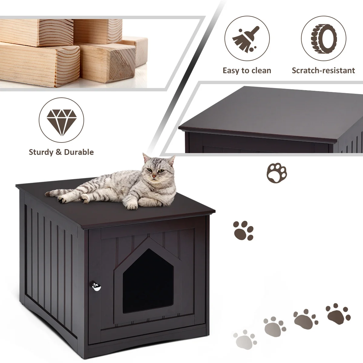 Weatherproof Multi-function Pet Cat House Indoor Outdoor Sidetable Nightstand image 6