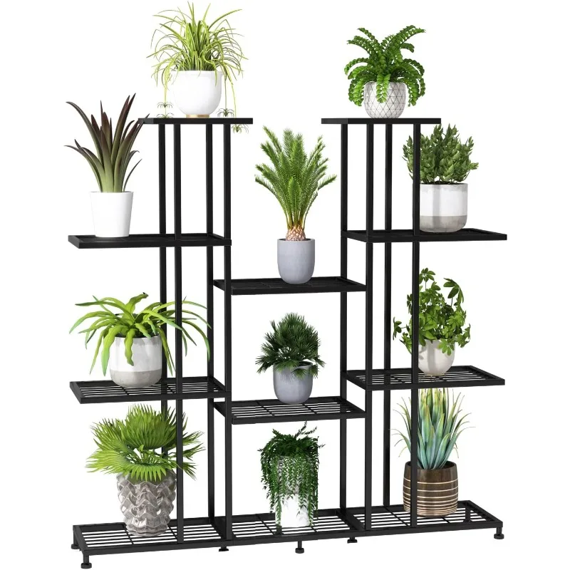 

Metal Plant Stand, large indoor Plant Stands Decorative Black Steel Plant Shelf for ontdoor Patio Garden Balcony and Yard,