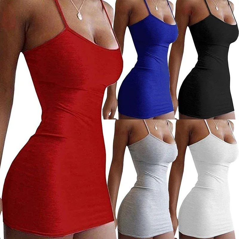 Summer Street Bodycon Dress Sexy Short Dress Nightclub Dress for Women Tight-Fitting Wrap Hip Over-The-Knee Sleeveless Dresses