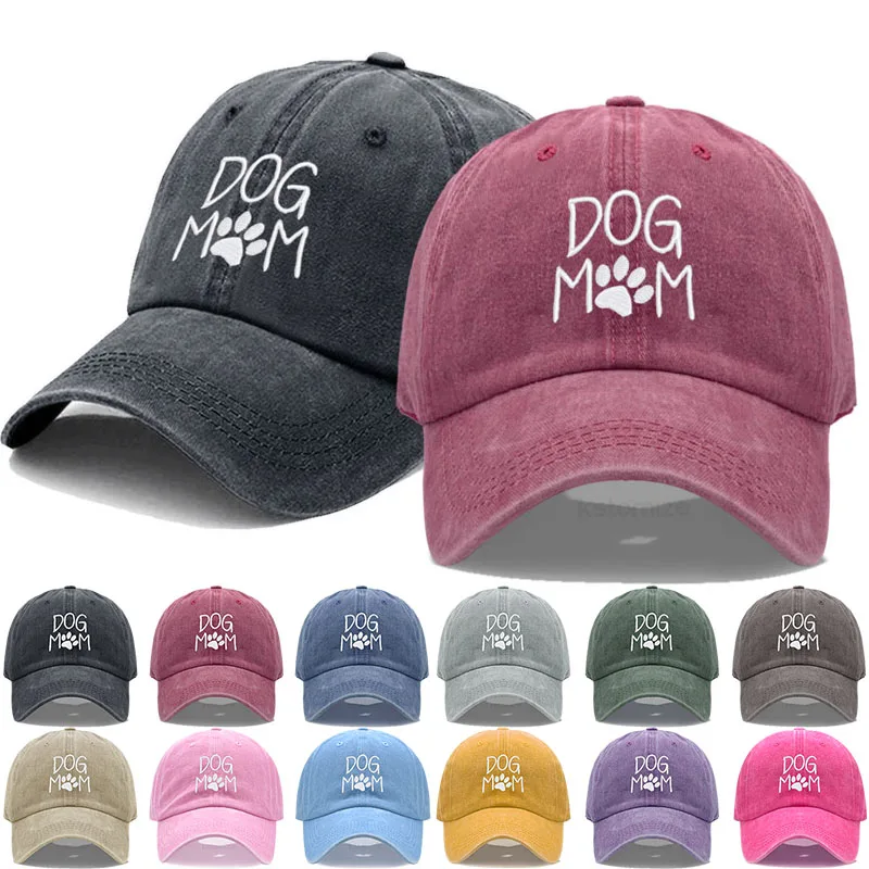 

Vintage Washed Cotton DoG MOM Embroidery Baseball Cap For Men Women Dad Hat golf caps Sun Hats