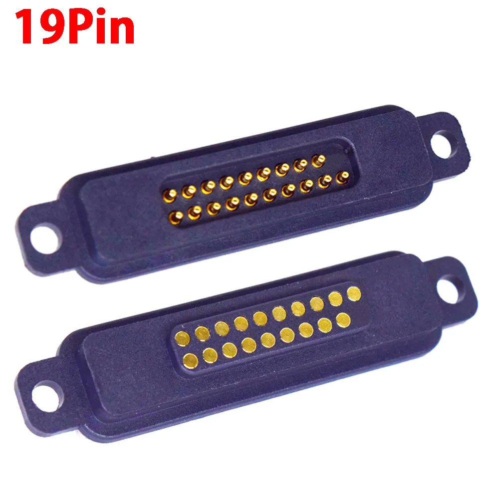 1sets 19Pin 2A Impermeável DC Magnético Pogo Pin Conector Pogopin Macho Feminino Mola Carregada DC Tomada De Alimentação Com Furos De Parafuso