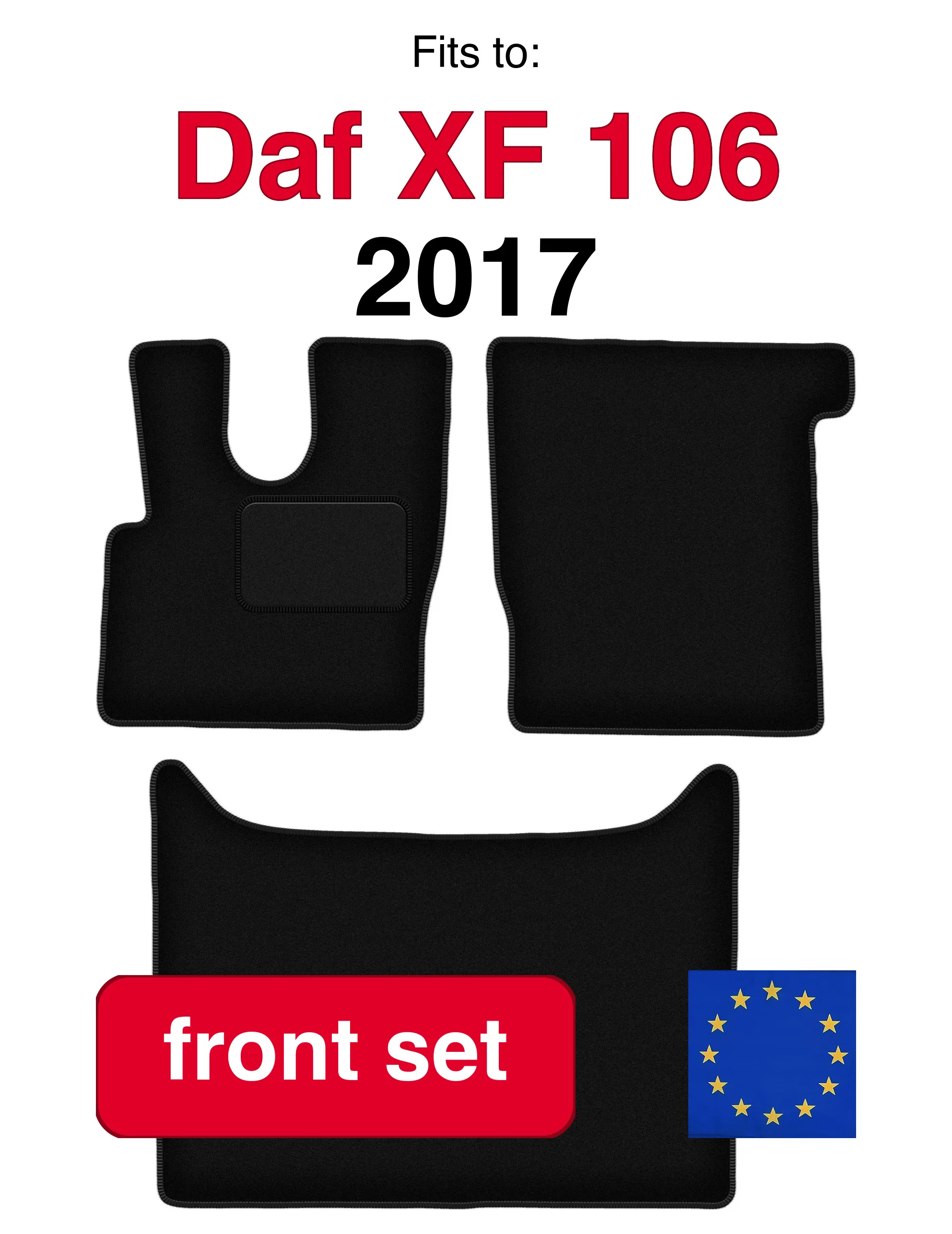 Tappetini in velluto per auto anteriori per Daf XF 106 Automatic (2017) - Nero (2 pezzi) Kit tappetini anteriori per auto