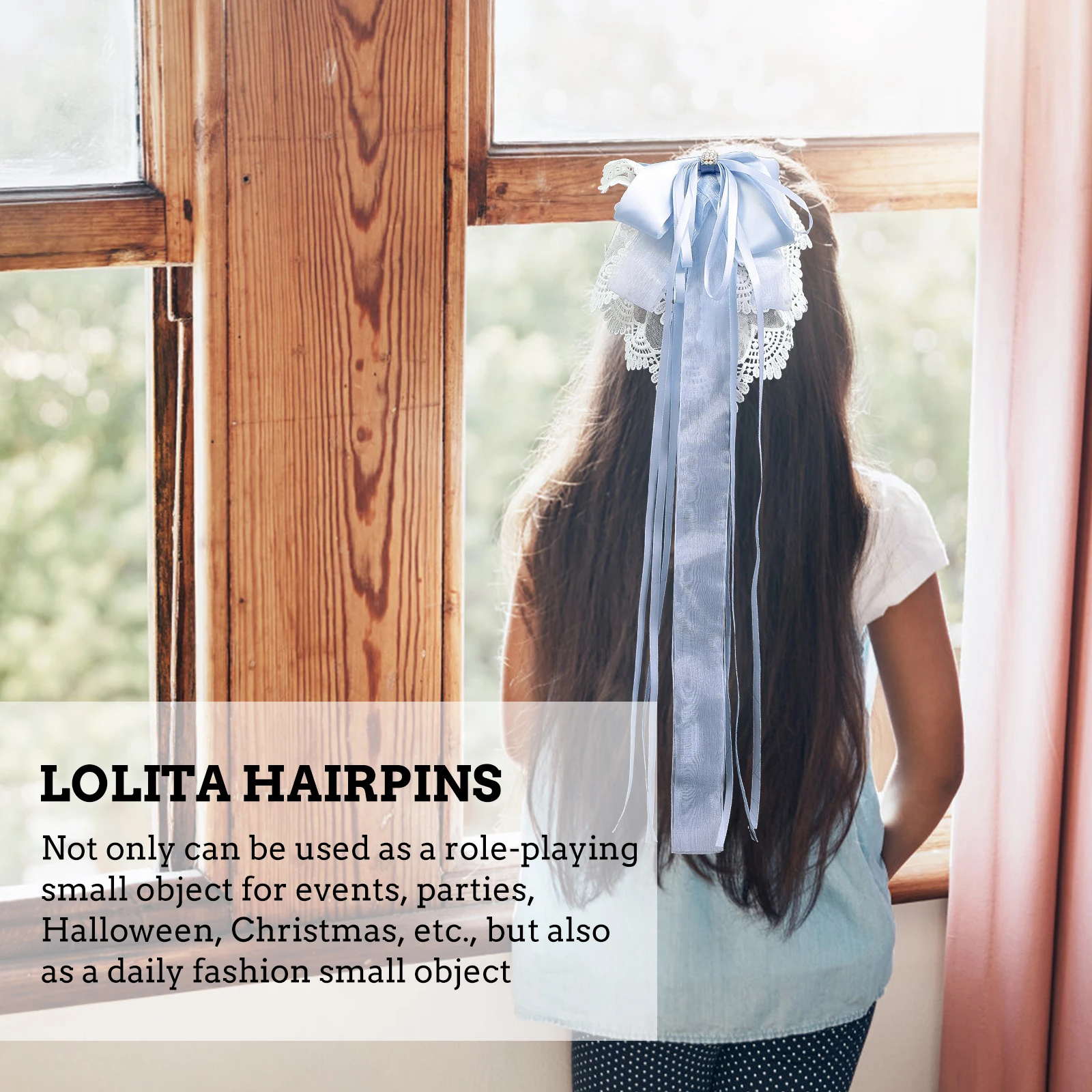 

Lolita Hairpins Oversize Bow Knot Hair Holder Non Slip Barrette Hairstyle Buns Ponytail Blue Clips Women Graceful Party