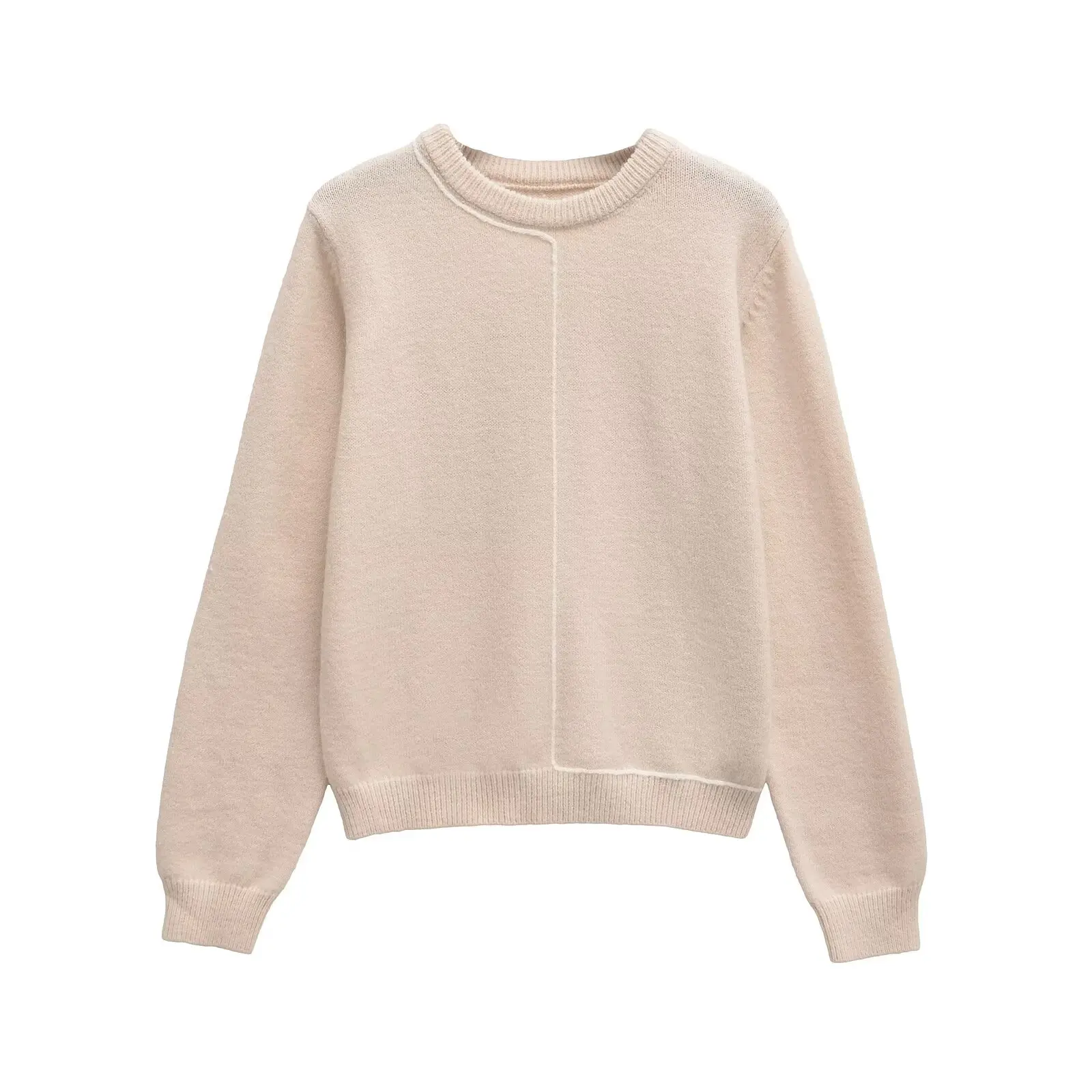 RZRA women's autumn and winter new 2024 knitted sweater crewneck spell line British style commuter temperament pullover