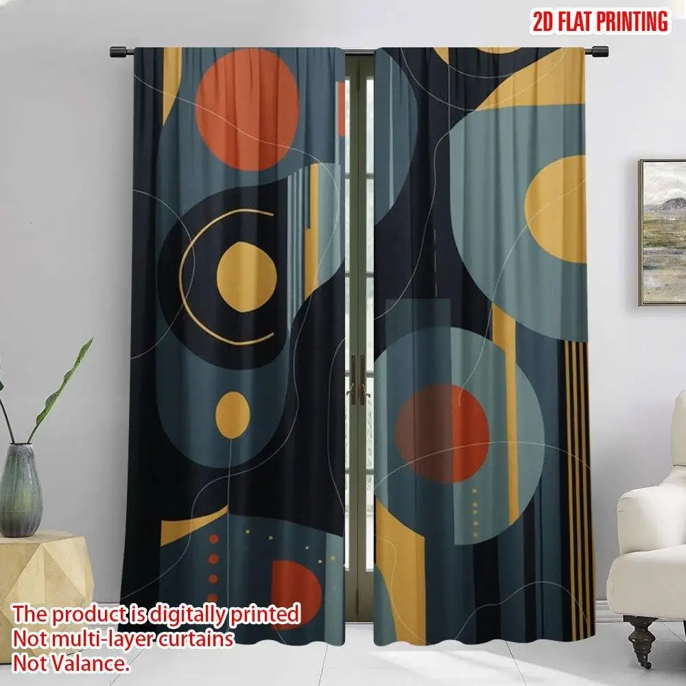 Abstract Geometric Printed Curtains Pair 2pcs Modern Digital Art Drapes for Living Room Bedroom Window Decor Home Style