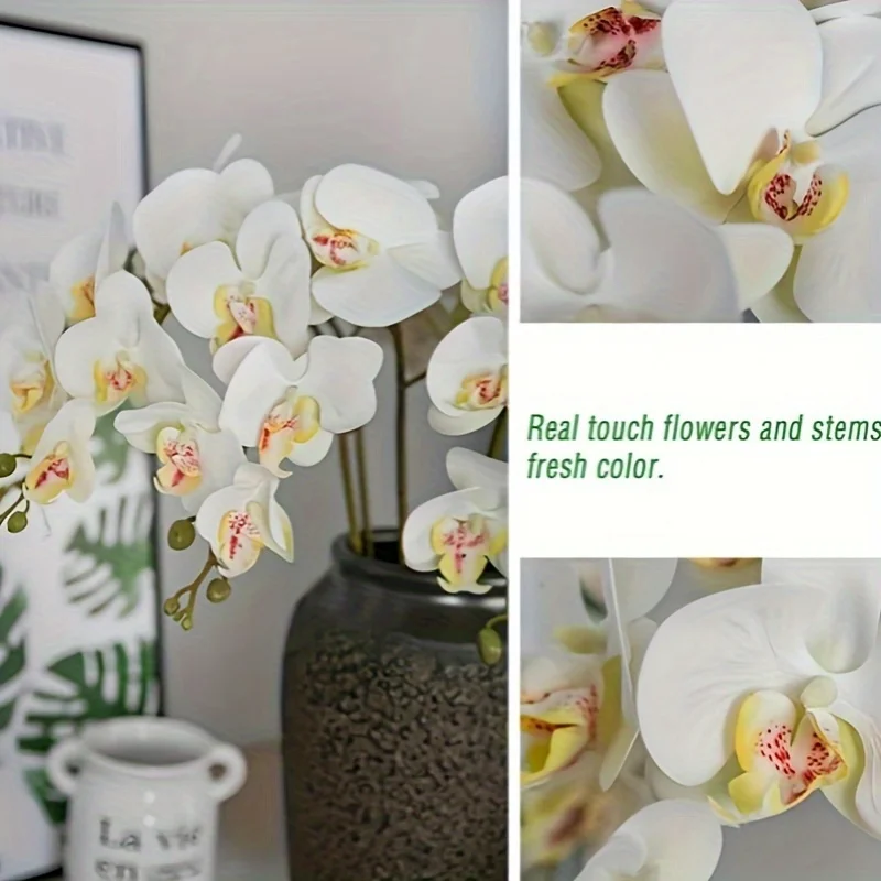 3Pcs 9-Head Flowers 38inch Artificial Butterfly Orchid Bouquet Artificial Flowers for Wedding Decoration Home Garden Room Decor