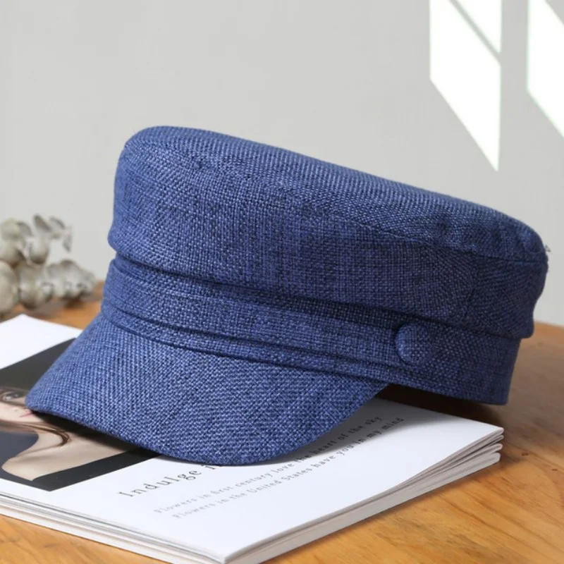 New Fashion Solid Visor Military Hat Spring Summer Linen Breathable Beret Cap Newsboy Cap For Women Retro England Style Painter