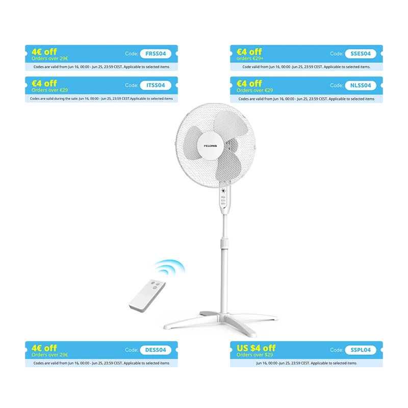 Midea PELONIS Quiet Floor Fan with Remote Control, 16 Inch DC Motor Fan with 85° Oscillation, Height Adjustable, 12 Speed Levels