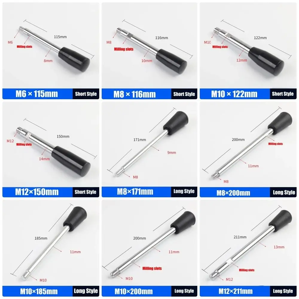 1Pcs New M6-M12 Handle Bar Long Grip Bakelite Knob Machine Work Rod Carbon Steel General Bar Bench Drill Accessories
