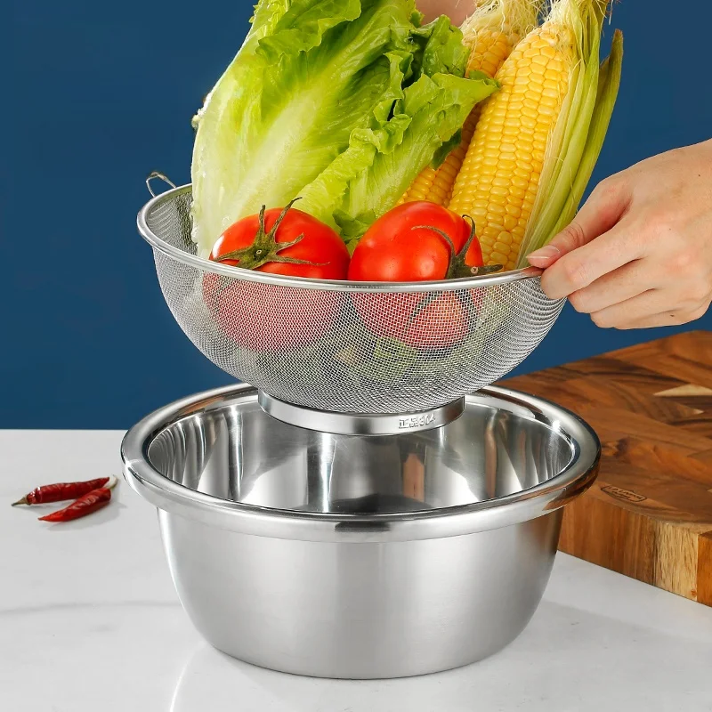 

Thiened 304 Stainl Steel Rice Waing Basin Vegetable Waing Basket Fruit Drainage Basket Home Use Rice Waing Tool