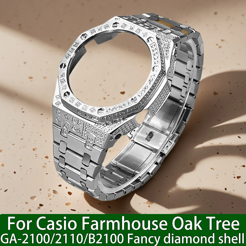 

Для Casio Farmhouse Oak GA-2100/2110/B2100 Series: Модифицированный металлический корпус с бриллиантами и ремешок, аксессуары для мужчин и женщин