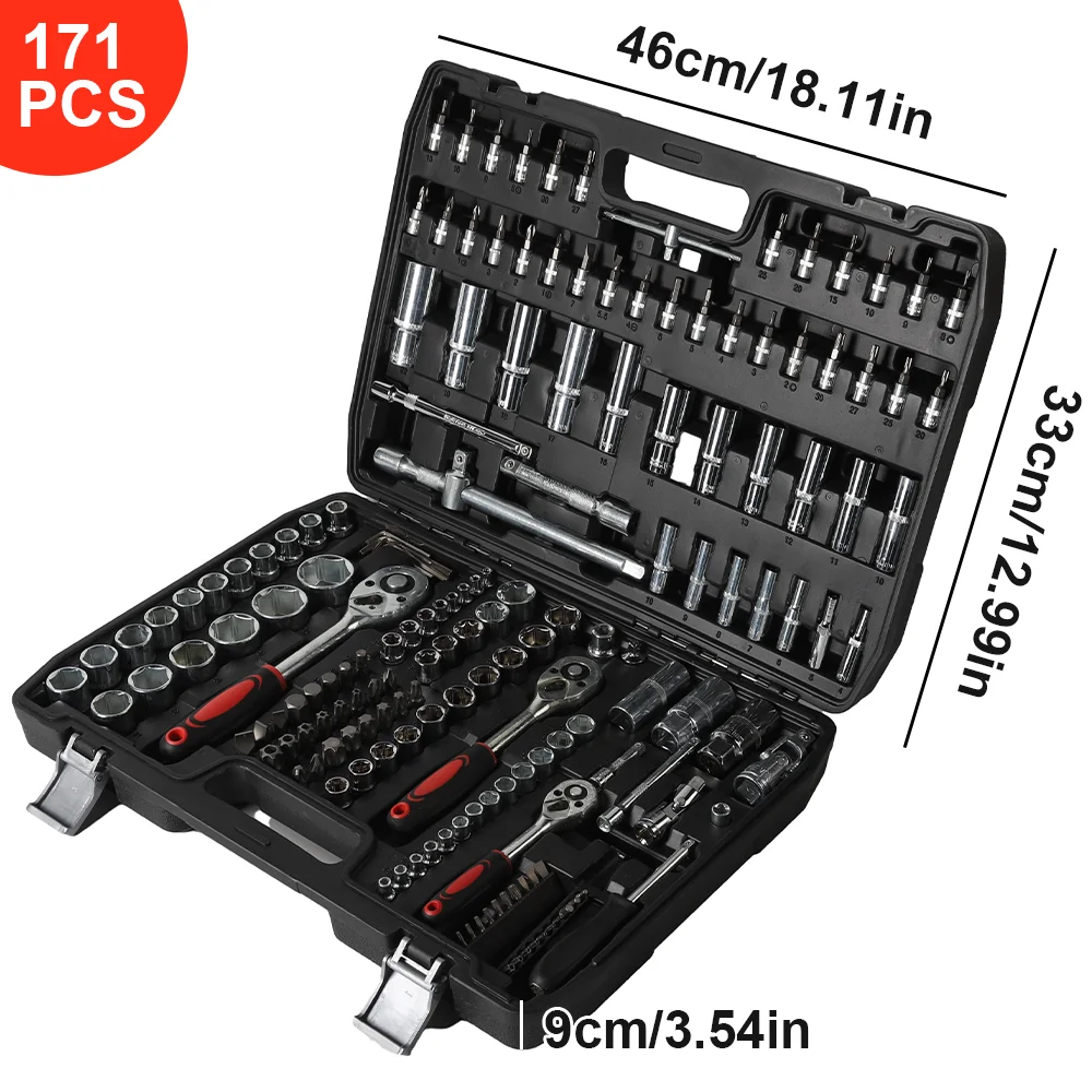171 قطعة مفتاح بانة مجموعة أداة إصلاح السيارات اسئلة المفك وجع 1/4 3/8 1/2 اسئلة المفك مفك بت أداة اليد #2